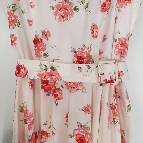 Laura Ashley Vintage 90s Floral Rose Belted Maxi Dress White Pink Cottage Size 8 - Picture 5 of 9